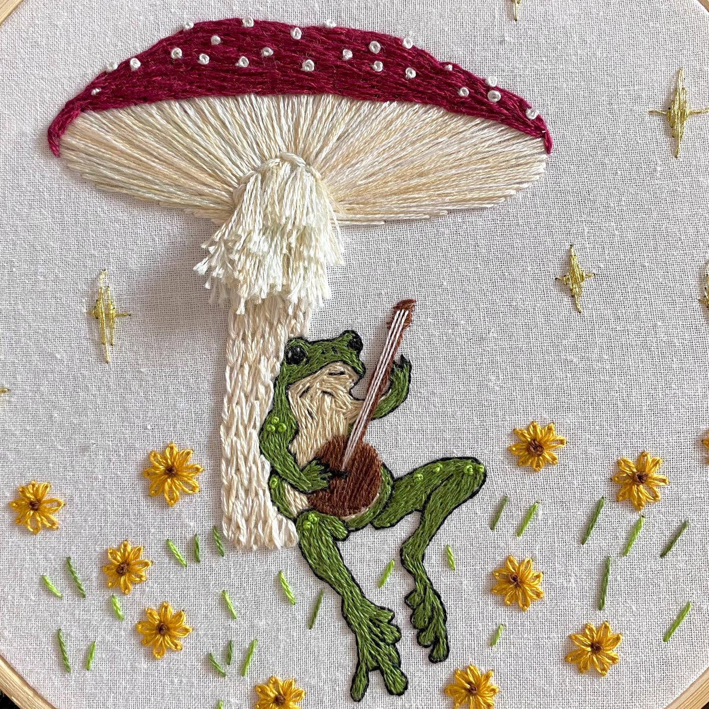 Stitches by Tiff Toadstool Serenade Frog & Mushroom Craft DIY Embroidery Kit