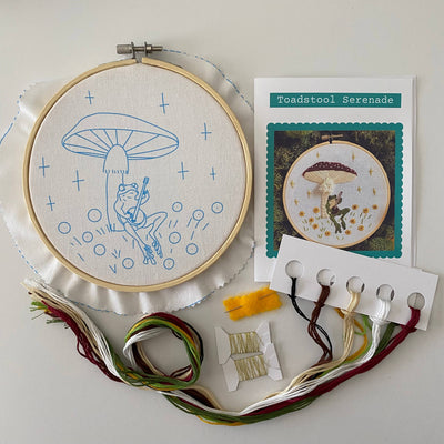 Stitches by Tiff Toadstool Serenade Frog & Mushroom Craft DIY Embroidery Kit