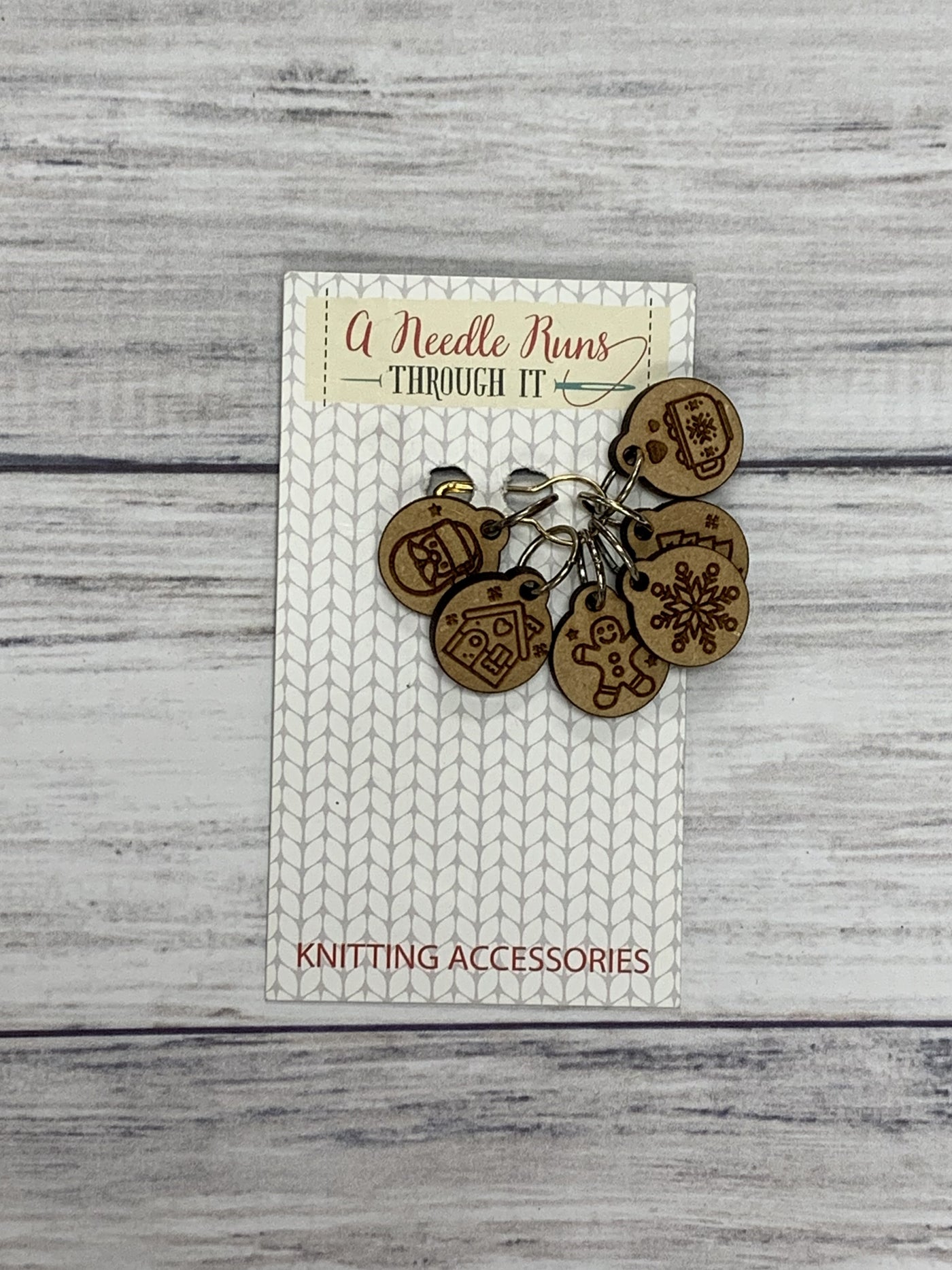 Wooden Ring Stitch Markers by A Needle Runs Though It - Large