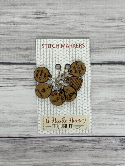 Wooden Ring Stitch Markers by A Needle Runs Though It - Front Side