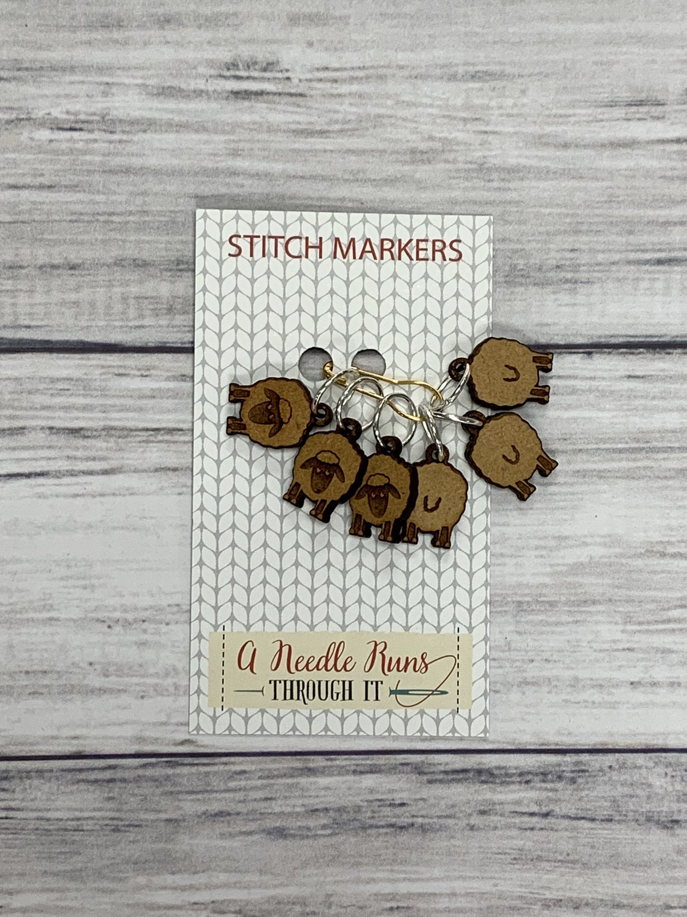Wooden Ring Stitch Markers by A Needle Runs Though It - Close Up - FYN