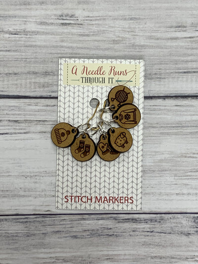 Wooden Ring Stitch Markers by A Needle Runs Though It - Close Up - Fillory Yarn